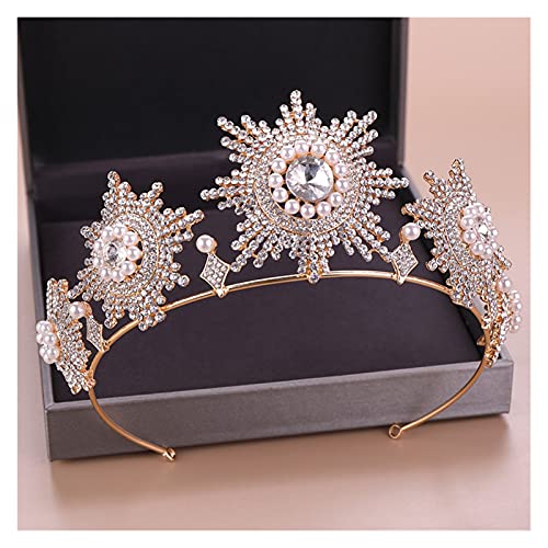 Perle Strass Kristall Krone und Tiara Kopfschmuck Stirnband Sonne Krone Braut Haar Schmuck Hochzeit Kopfbedeckung Kristall Krone von Generic