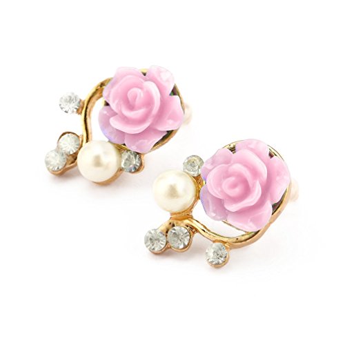 Perlen-Ohrringe, elegant, Rosa, Blumenmotiv, mit Perlen, Strass, Modeschmuck, Geschenke für Frauen und Mädchen, Premium-Qualität, Rosa von Generic