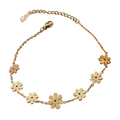 Perlen für armbänder Armschmuck Daisy Armband Design Kompakte kleine Blütenblätter Stahl Armband Studentin Temperament Gänseblümchen Sonnenblume Blumen Bienen Armkette- Mädchen (Rose Gold, One Size) von Generic