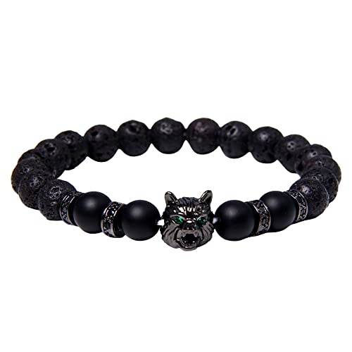 Perlen für armbänder Armschmuck Wolfskopf-Charm-Amethyst-Kristall-Armband mit runden Perlen Natürliches Tigerauge-Armband Lava-Perlen-Armband Armkette- Mädchen (C, A) von Generic