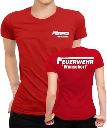 Peronalisiertes Feuerwehr Design für jeden Anlass beidseitig mit Wunschort oder mit Wunschname Freiwillige Feuerwehr T-Shirt Fun Shirt Frauen Damen T-Shirt von Generic