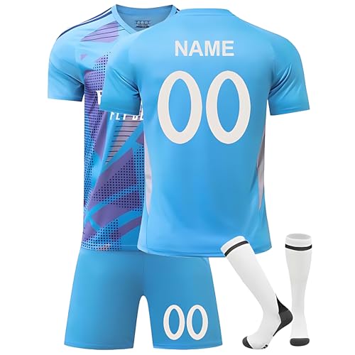 Personalisierbares Kinder Fußballtrikot 2024/2025 mit Namensaufdruck – Komplettes Spielset (Trikot + Shorts + Stutzen) – Personalisierte Fußballuniform für Jungen und Mädchen A18 von Generic