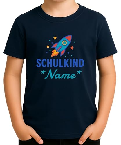Personalisierbares Schulkind Rakete Design zur Einschulung mit Name anpassbar Geschenkidee für Jungen und Mädchen zum Schulstart 1. Klasse Weltraum Motiv individuell Kinder T-Shirt von Generic