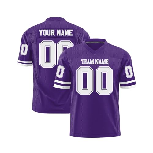 Personalisiert American Football Trikot für Herren Damen Jugend Vorschule Custom Football Jersey Schnelltrocknend Atmungsaktiv Personalized Printed Team Name Number Logo Violett von Generic