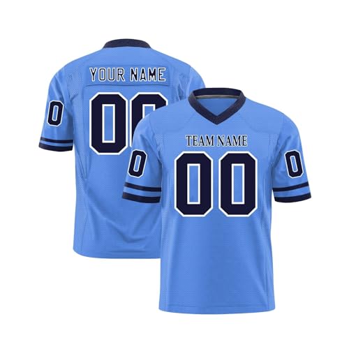 Personalisiert American Football Trikot für Herren Damen Jugend Vorschule Personalized Printed Team Name Number Logo Custom Football Jersey Schnelltrocknend Atmungsaktiv Blau von Generic