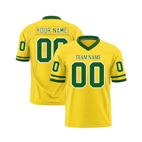 Personalisiert American Football Trikot für Herren Damen Jugend Vorschule Personalized Printed Team Name Number Logo Custom Football Jersey Schnelltrocknend Atmungsaktiv Gelb von Generic