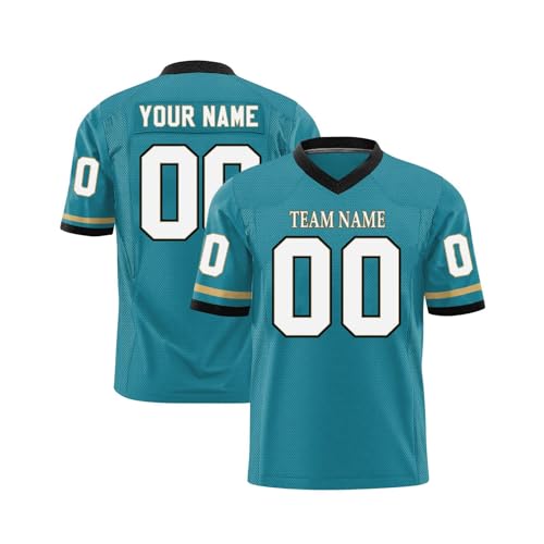 Personalisiert American Football Trikot für Herren Damen Jugend Vorschule Personalized Printed Team Name Number Logo Custom Football Jersey Schnelltrocknend Atmungsaktiv Himmelblau von Generic