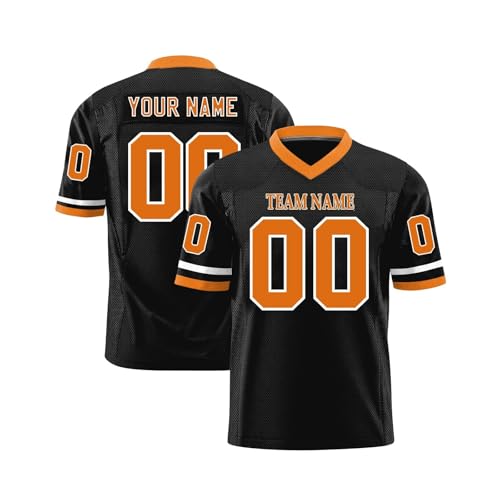 Personalisiert American Football Trikot für Herren Damen Jugend Vorschule Personalized Printed Team Name Number Logo Custom Football Jersey Schnelltrocknend Atmungsaktiv Saffron von Generic