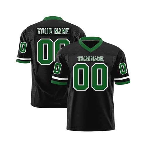 Personalisiert American Football Trikot für Herren Damen Jugend Vorschule Personalized Printed Team Name Number Logo Custom Football Jersey Schnelltrocknend Atmungsaktiv Schwarz von Generic