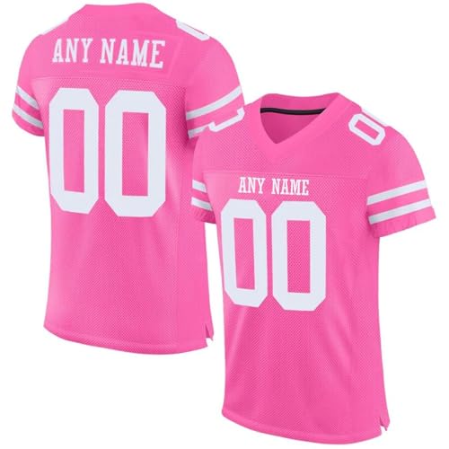 Personalisiert American Football Trikots mit Team Name Number Logo Personalized Jerseys für Herren Damen Jugend Vorschule Schnelltrocknend Atmungsaktiv Sporthemden Rosa von Generic