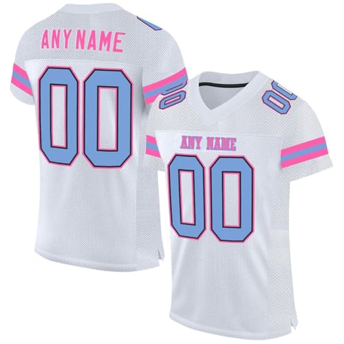 Personalisiert American Football Trikots mit Team Name Number Logo Personalized Jerseys für Herren Damen Jugend Vorschule Schnelltrocknend Atmungsaktiv Sporthemden Weiß von Generic
