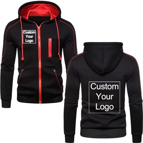 Personalisiert Herren Hoodie Individuell Logo Druck Jacken Mäntel Lässig Zip Up Fleece Sweatshirt Mode Straßenkleidung Oberteile Color2,4XL von Generic