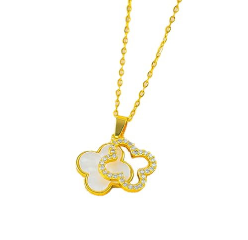 Personalisierte Farberhaltende Halskette Mit Vierblättrigem Kleeblatt-Anhänger Aus Echtem Gold Für Damen, Einfache Schlüsselbeinkette von Generic