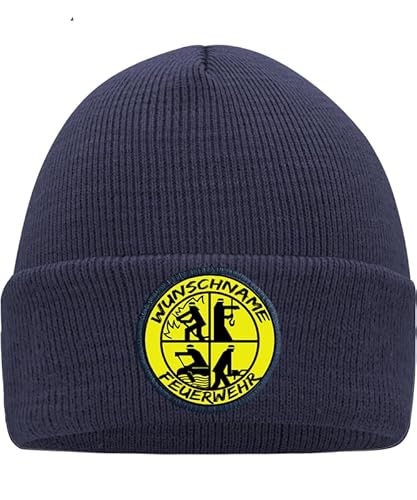 Personalisierte Feuerwehr Mütze mit Wunschname - Hochwertig Bedruckt und Individuell Gestaltet Mütze Beanie Mütze Navyblau 01 von Generic