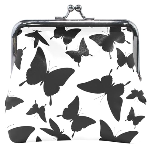 Personalisierte Geldbörse für Damen, niedlich, Leder, schwarz, Schmetterlings-Silhouetten, weiß, Kussschloss, kleine Tasche, Münzgeldbörse, Schwarze Schmetterlings-Silhouetten, weiß, Classic Personalisierte Geldbörse für Damen, niedlich, Leder, schwarz, Schmetterlings-Silhouetten, weiß, Kussschloss, kleine Tasche, Münzgeldbörse, Schwarze Schmetterlings-Silhouetten, weiß, Classic von Generic