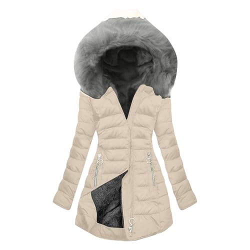 Personalisierte GeschenkeWintermantel Damen Warm Gefüttert Steppjacke Lange Elegant Damenmantel Winter Langarm Parka Jacke mit Kapuze Winterparka Mantel Einfarbig Sportjacke Winddicht Outdoorjacke von Generic