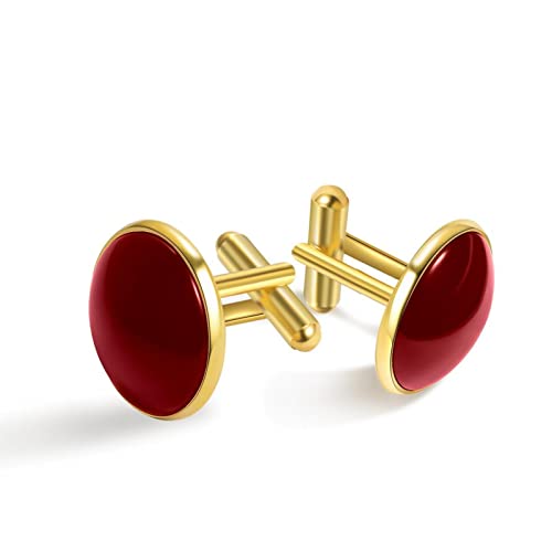 Personalisierte Gold Manschettenknöpfe für Smoking Hemd Dunkelrot Muster, 20mm*20mm, Edelstahl, Künstlicher Quarz von Generic