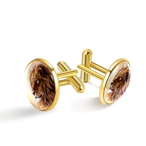 Personalisierte Gold Manschettenknöpfe für Smoking Hemd Löwenkopf (1), 20mm*20mm, Edelstahl, Künstlicher Quarz von Generic