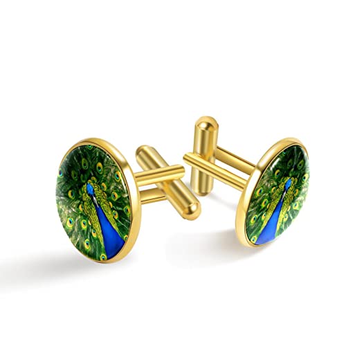 Personalisierte Gold Manschettenknöpfe für Smoking Hemd Pfau (1), 20mm*20mm, Edelstahl, Künstlicher Quarz von Generic