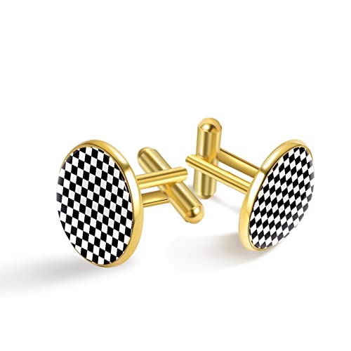 Personalisierte Gold Manschettenknöpfe für Smoking Hemd Schwarz Weiß Quadrat Schachbrett, 20mm*20mm, Edelstahl, Künstlicher Quarz von Generic