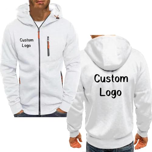 Personalisierte Herren Sweatshirt Individuell Ihr Logo Bedruckt Hoodies Mode Reißverschluss Dünn Jacke Mantel Herbst Winter Lässig Sportbekleidung Color1,L von Generic