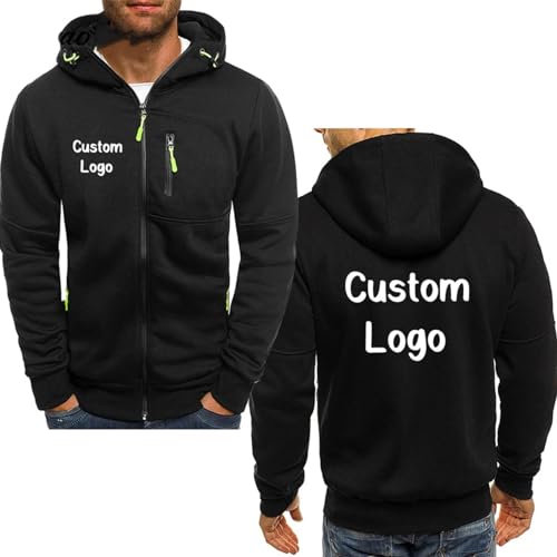 Personalisierte Herren Sweatshirt Individuell Ihr Logo Bedruckt Hoodies Mode Reißverschluss Dünn Jacke Mantel Herbst Winter Lässig Sportbekleidung Color2,XXL von Generic