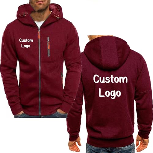 Personalisierte Herren Sweatshirt Individuell Ihr Logo Bedruckt Hoodies Mode Reißverschluss Dünn Jacke Mantel Herbst Winter Lässig Sportbekleidung Color4,XL von Generic