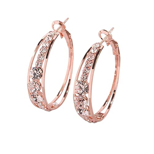 Personalisierte Ohrringe mit Strasssteinen, große Ohrringe, Ring, Schmuck, Creolen, weiblich, eingelegt, Ohrclips für Mädchen, rose gold, Einheitsgröße von Generic