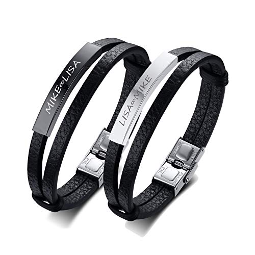 Personalisierte Paar Armbänder, Unisex Inspirierender Schmuck Doppelte Schichten PU Leder Armband Sein und Ihr Abstand Matching Set für Weihnachten Jubiläum Hochzeit Geburtstag Valentinstag von Generic