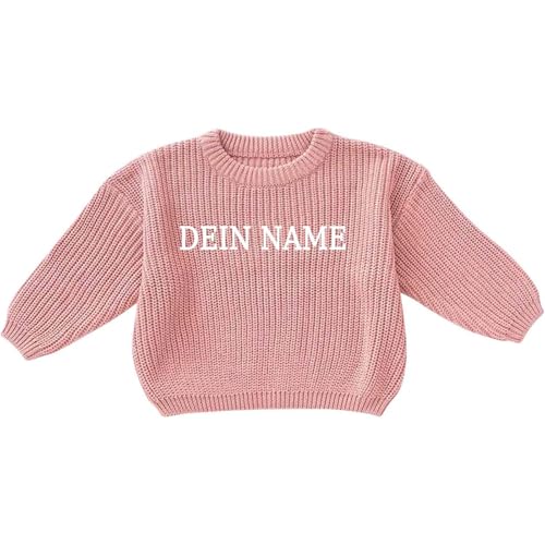 Personalisierte Pullover Baby 3 Monate - 7 Jahre Strickpullover Kleinkinder mit Name Stickerei Baumwolle Pulli Einfarbige Winterkleidung Jungen/Mädchen Gestrickt Sweatshirt Kinder Herbst Oberteile von Generic