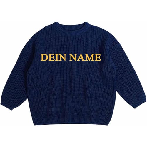 Personalisierte Pullover Baby 3 Monate - 7 Jahre Strickpullover Kleinkinder mit Name Stickerei Baumwolle Pulli Einfarbige Winterkleidung Jungen/Mädchen Gestrickt Sweatshirt Kinder Herbst Oberteile von Generic
