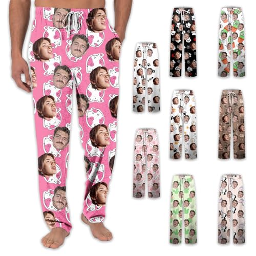 Personalisierte Pyjamahose Mit Foto Gesicht,Schlafanzughose Herren Lang，Personalisierte Pyjama Hosen Couple Personalisierte Lustige Karierte Pyjama-Hose,Multicolor S-3Xl von Generic