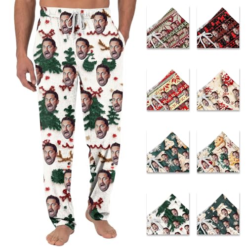 Personalisierte Pyjamahose Mit Foto Gesicht Für Männer Frauen,Weihnachten Personalisierte Pyjamahose Mit Paket Für Paare Weihnachten Gedruckt Thema Pyjamahose Multicolor S-3Xl (Stil F) von Generic