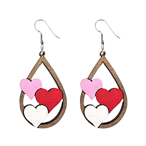 Personalisierte Tropfen-Liebes-Ohrringe aus Holz, Valentinstag, Mädchen, Geschenk, Sommerzubehör, Post-Ohrringe für Frauen, rose, Einheitsgröße von Generic