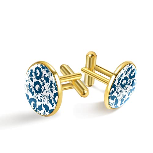 Personalisierte goldene Manschettenknöpfe für Smoking Hemd dunkelblaue Nelke, 20mm*20mm, Edelstahl, Künstlicher Quarz von Generic