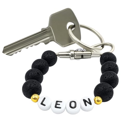 Personalisierter Schlüsselanhänger mit Namen – Lavaperlen Handmade Geschenk | Naturstein Anhänger für Damen, Herren & Kinder von Generic