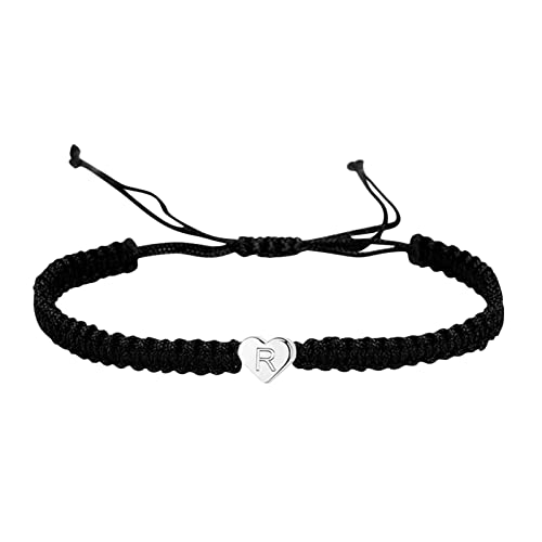 Personalisiertes 26 Initialen-Armband Kupfer Herz Buchstabe Gewebtes Armband Zierliches Herz Charm Armband Gewebtes Armband für Männer Frauen Mädchen Bikini Wettkampf Schmuckset, R, Einheitsgröße von Generic