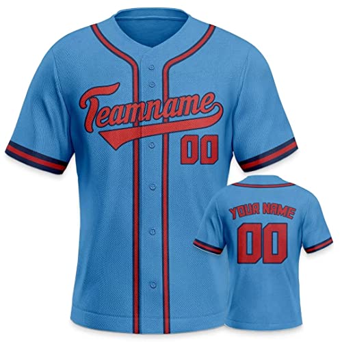 Personalisiertes Baseball Trikot 3D Stickerei/Druck Trikot Shirt mit Deinem Namen und Nummer Hip-Hop-Sportuniform für Herren Damen Kinder Fantrikot Blau von Generic