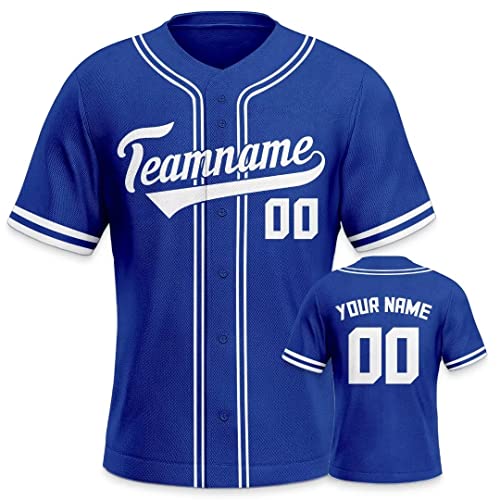 Personalisiertes Baseball Trikot 3D Stickerei/Druck Trikot Shirt mit Deinem Namen und Nummer Hip-Hop-Sportuniform für Herren Damen Kinder Fantrikot Blau von Generic