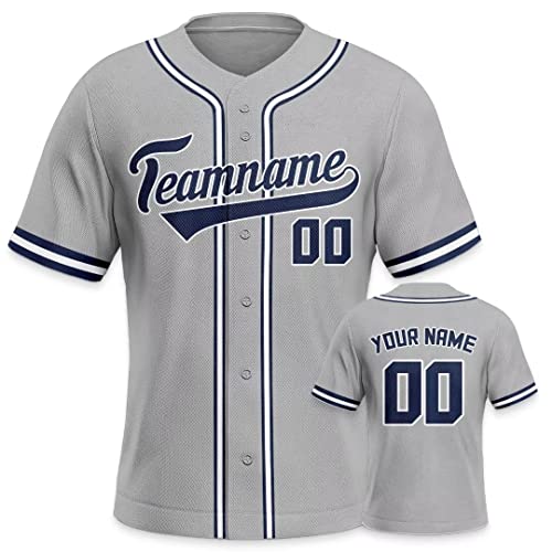 Personalisiertes Baseball Trikot 3D Stickerei/Druck Trikot Shirt mit Deinem Namen und Nummer Hip-Hop-Sportuniform für Herren Damen Kinder Fantrikot Grau von Generic