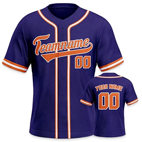 Personalisiertes Baseball Trikot 3D Stickerei/Druck Trikot Shirt mit Deinem Namen und Nummer Hip-Hop-Sportuniform für Herren Damen Kinder Fantrikot Lila von Generic