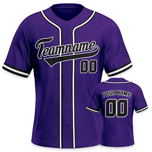 Personalisiertes Baseball Trikot 3D Stickerei/Druck Trikot Shirt mit Deinem Namen und Nummer Hip-Hop-Sportuniform für Herren Damen Kinder Fantrikot Lila von Generic