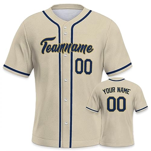 Personalisiertes Baseball Trikot Jersey personalisierte Baseball Uniform Sport Shirts Hip Hop Button Down Baseball Shirts Name und Nummer Logo für Männer und Frauen Creme weiß blau von Generic