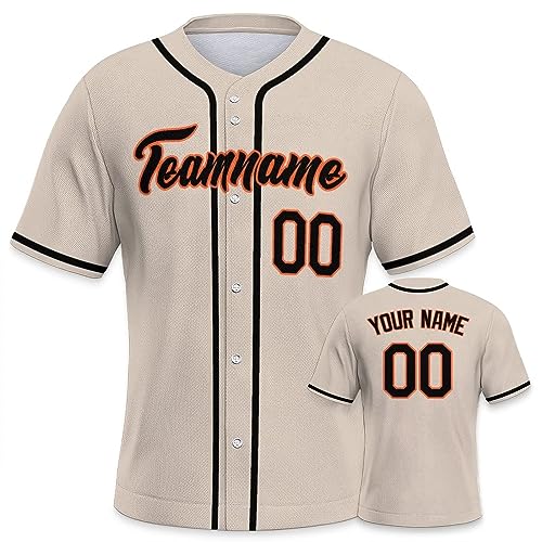 Personalisiertes Baseball Trikot Jersey personalisierte Baseball Uniform Sport Shirts Hip Hop Button Down Baseball Shirts Name und Nummer Logo für Männer und Frauen Creme weiß schwarz von Generic