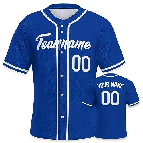 Personalisiertes Baseball Trikot Jersey personalisierte Baseball Uniform Sport Shirts Hip Hop Button Down Baseball Shirts Name und Nummer Logo für Männer und Frauen blau weiß von Generic