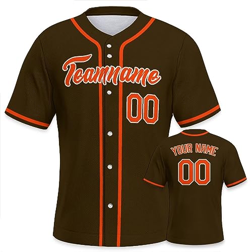 Personalisiertes Baseball Trikot Jersey personalisierte Baseball Uniform Sport Shirts Hip Hop Button Down Baseball Shirts Name und Nummer Logo für Männer und Frauen braun orange von Generic