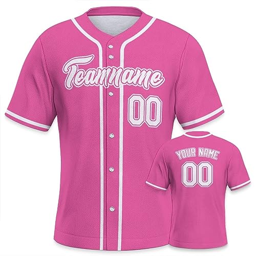 Personalisiertes Baseball Trikot Jersey personalisierte Baseball Uniform Sport Shirts Hip Hop Button Down Baseball Shirts Name und Nummer Logo für Männer und Frauen rosa weiß von Generic