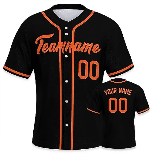 Personalisiertes Baseball Trikot Jersey personalisierte Baseball Uniform Sport Shirts Hip Hop Button Down Baseball Shirts Name und Nummer Logo für Männer und Frauen schwarz orange von Generic