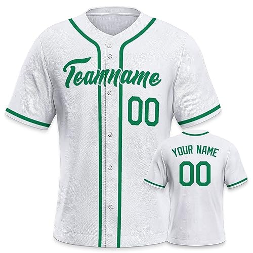 Personalisiertes Baseball Trikot Jersey personalisierte Baseball Uniform Sport Shirts Hip Hop Button Down Baseball Shirts Name und Nummer Logo für Männer und Frauen weiß grün von Generic