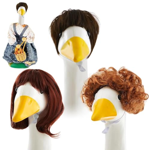 Perücken für -Gänse, -Gänse Haare mit Perücken | BANG CHIE Statuen, Set mit 3 Kostümen für Rasenfiguren, für Terrassendekorationen im Freien von Generic